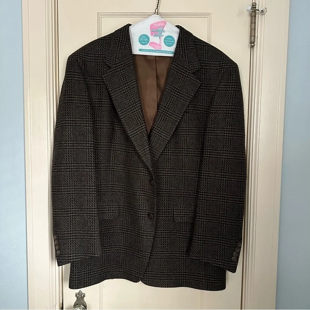 Hart Schaffner Marx Blazer Brown Plaid Two Button Wool Preppy Office Size 41R